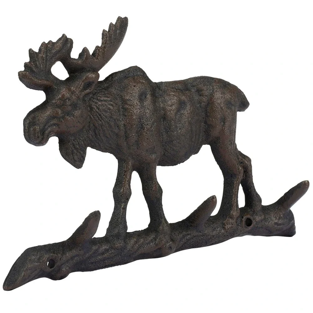 Cast Iron Bull Moose Three Hook Wall Rack Cabin Lodge Farmhouse Decor 9